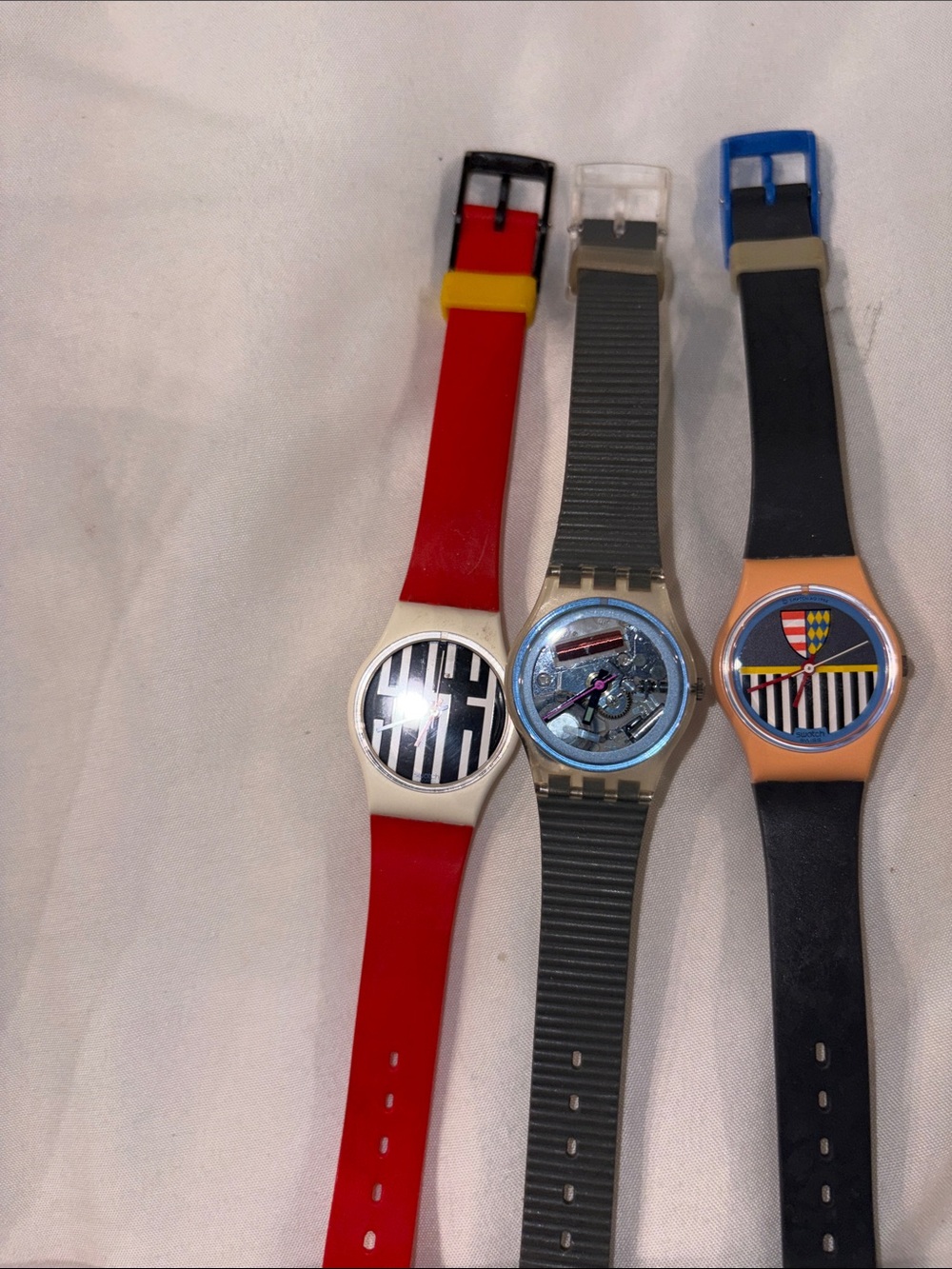 Swatch Watch (3) Red and blackSilicone Watch with Black & White Dial